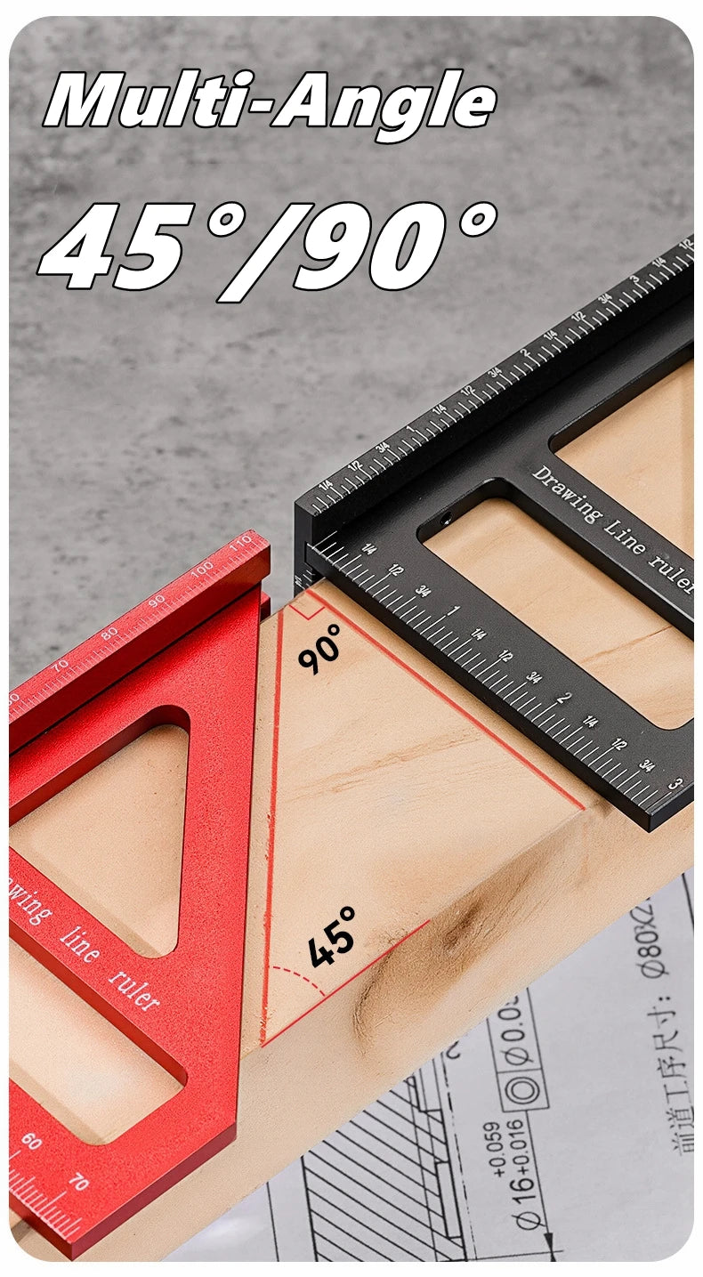3D Multi-Angle Measuring Ruler,45/90 Degree Aluminum Alloy Woodworking Square Protractor,Drawing Line,Miter Triangle Ruler