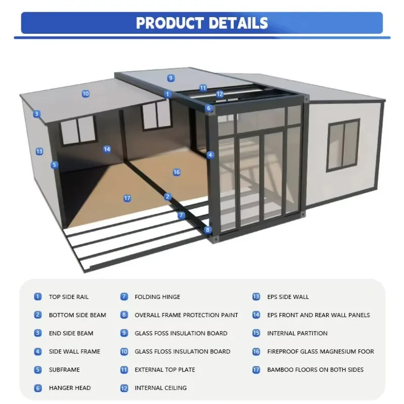 Expandable Container House Container Homes for Sale 2 Bedroom Prefab House Portable Tiny House Foldable Office Container