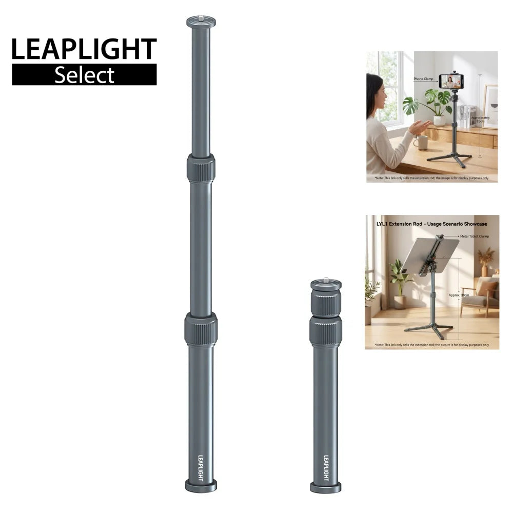 Leaplight All Metal Aluminum Alloy Tripod Stand, Central Axis Extension Rod Stretchable Desktop Selfie Stick