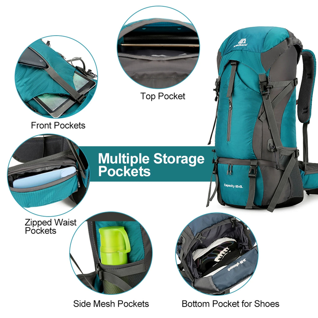 70L Extra Large Backpack for 3-5 Days Water-resistant Climbing Camping Backpack Travel Daypack with Rain Cover