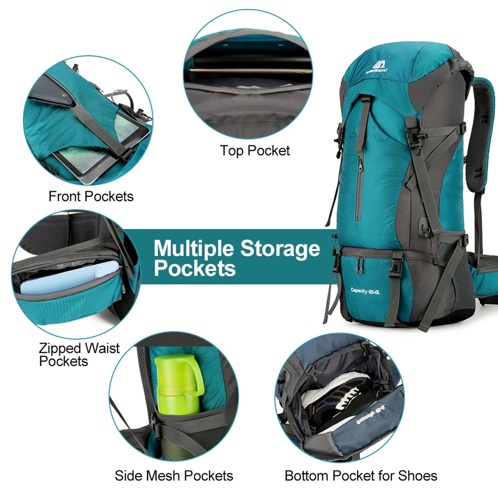 70L Extra Large Backpack for 3-5 Days Water-resistant Climbing Camping Backpack Travel Daypack with Rain Cover