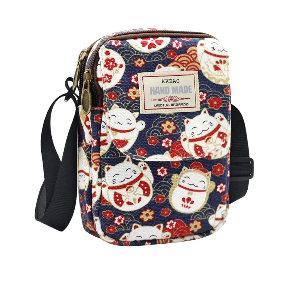Cartoon Printed Shoulder Handbag Oxford Cloth Square Crossbody Messenger Bags Large Capacity Cosmetic Bag