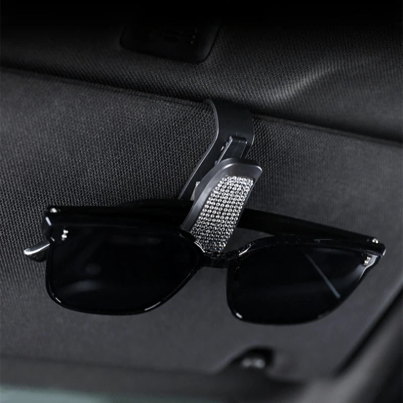Universal Bling Car Glasses Holder for Car Sun Visor Crystal Rhinestones Eyeglasses Hanger Mount with Ticket Card Clip