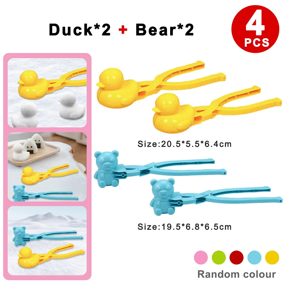 4pcs Cute Bear Duck Snowball Clip Snow Clay Ball Maker Creative Snowballs Mold Snow Shovel for Kids Outdoor Sports Snow Toys