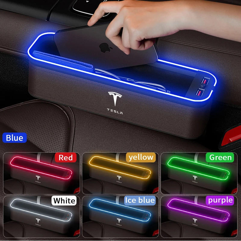 Car USB Charging Multifunction Crevice Storage Box Seat Gap Box For Tesla Cybertruck Roadster Model 3 Model Y Model S Model X