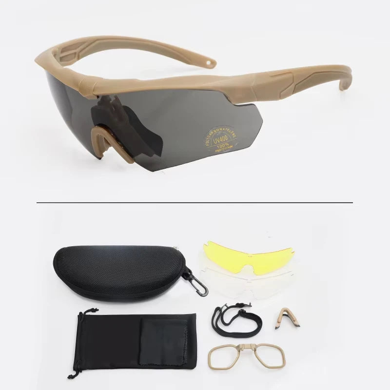 Military Tactical Goggles CS Airsoft Windproof Shooting Glasses HD 3 Lens Motocross Motorcycle Mountaineering Safe Glasses