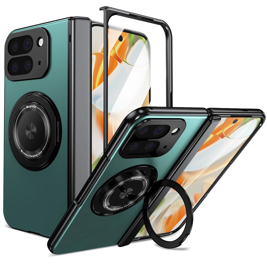 2700 Gass Strong Magnetic 360 Stand Ring Case for Google Pixel 10 Pro Fold Cover- Metal Hinge Protection with Screen Protector