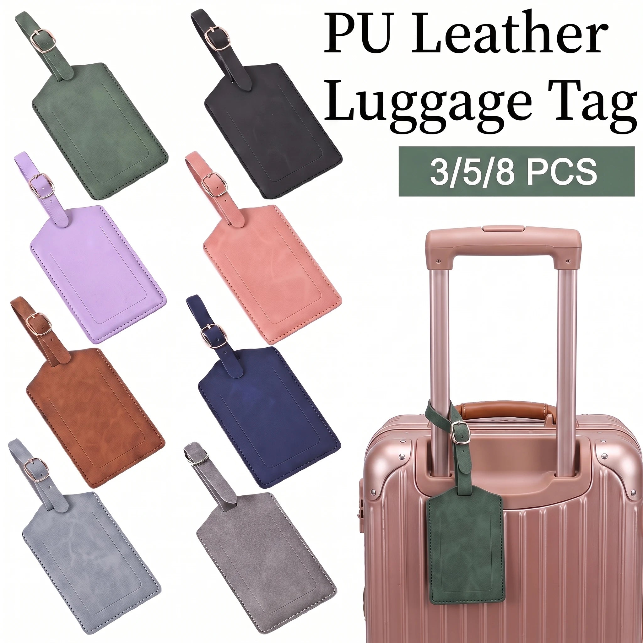 3/5/8PCS Privacy PU Leather Luggage Tag Adjustable Metal Buckle Waterproof Anti-lost Suitcase ID for Backpack Golf Carry Bag