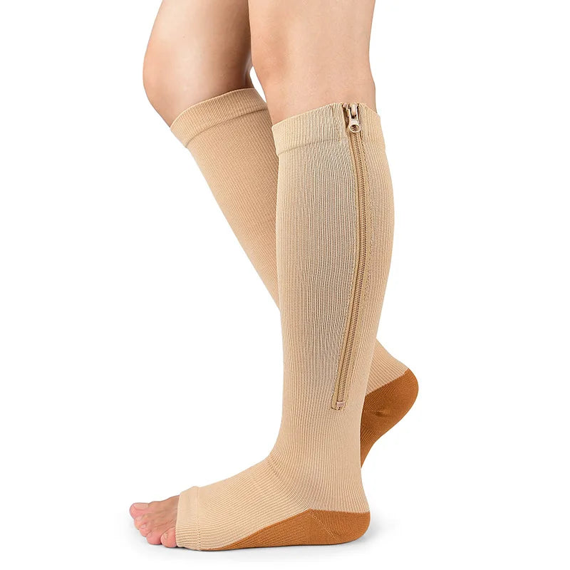 Zipper Compression Socks for Women & Men, Sturdy Zippered Stocking to Improves Blood Circulation, Relieves Pain & Swelling 1Pair