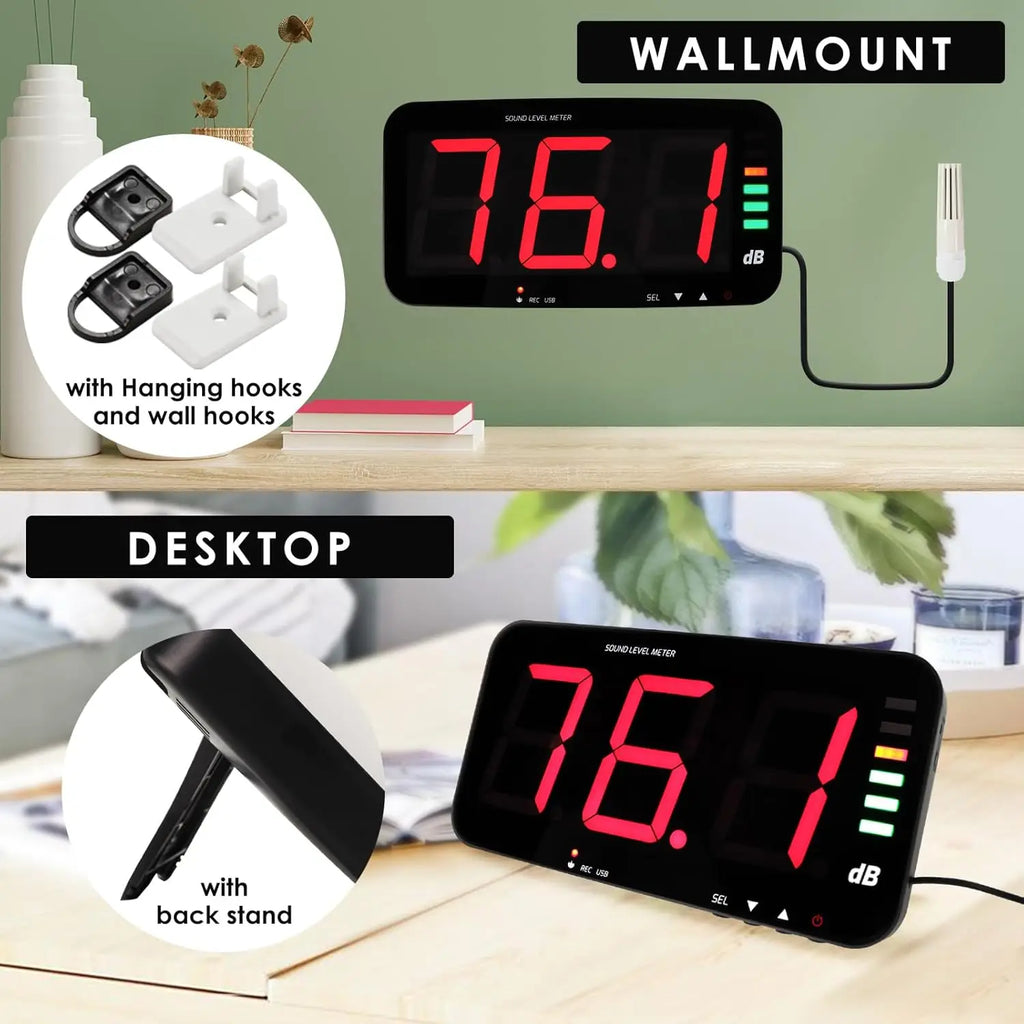 Wall-Mounted Sound Level Meter 30-130dB LED Digital Decibel Noise Tester Sound Light Alarm USB Data Logger for Bar Factor