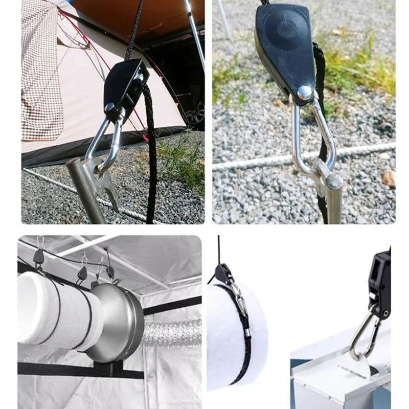 4pcs Awning Wind Rope 8 Inch Adjustable Lanyard Hanging for Tent Fan Grow Plant Lamp Pulley Ropes Pulley Lifting Pulley Hook