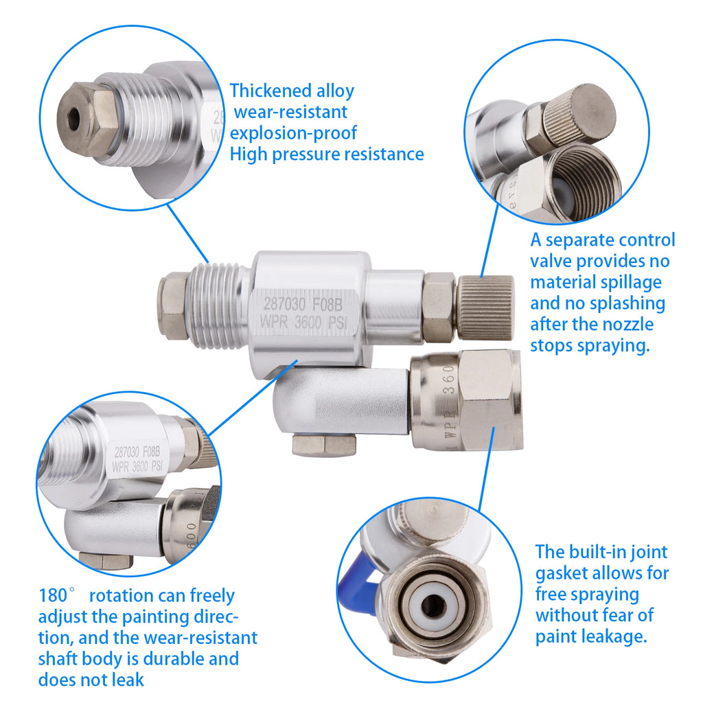 287030 CleanShot Shut-off Valve Airless Clean Shot Anti-Spitting Swivel Adaptor For 7/8 Inch Paint Spray Gun 6" Extensio
