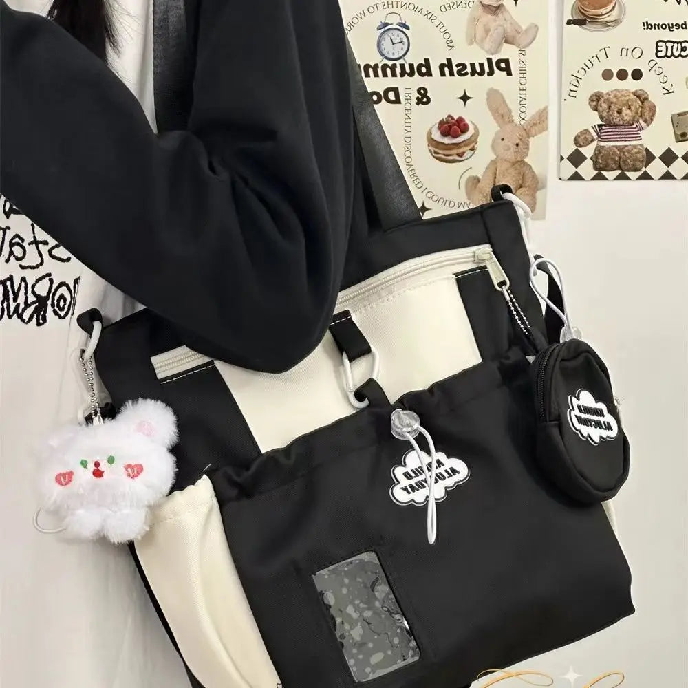 Kawaii Japanese School Crossbody Bag: Versatile Tote for Girls - Spacious Study Shoulder Bag for Tutoring & Class