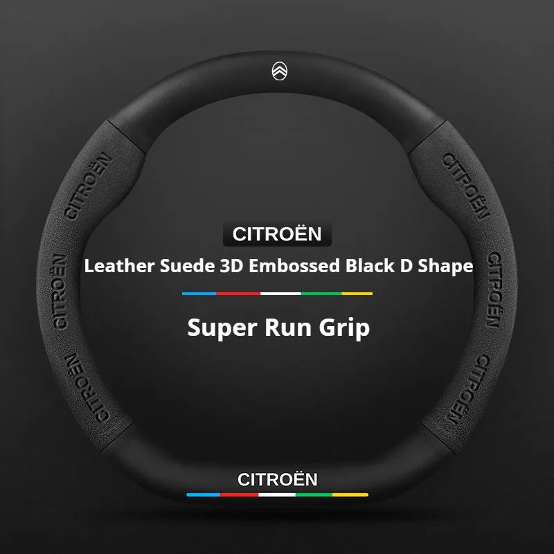 For Citroen C1 C2 C3 C4 C5 C6 VTS Xsara C-Crosser Berlingo Jumpy Carbon fiber Suede Car Steering Wheel Cover Auto Accessories