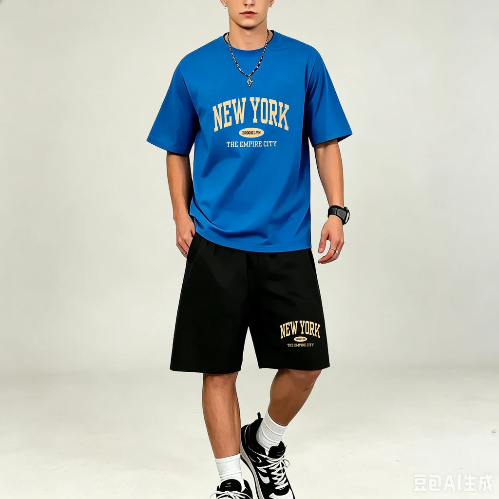 Outdoor Sport Men T‑Shirts Sets Moisture‑Wicking T‑Shirts Sets Hot‑selling Loose‑Fit 2‑Piece Suit Casual Daily Streetwear Outfit