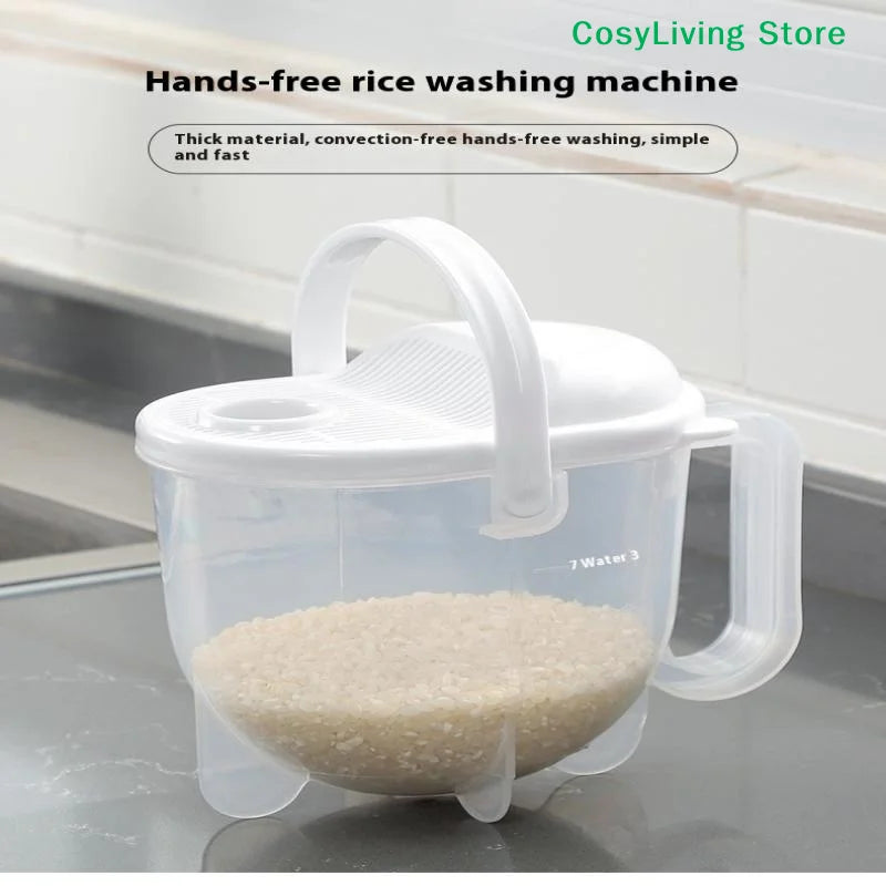 1Pcs Rice Wash Strainer Bowl With Lid Rice Strainer With Handle Convenient Multifunctional Kitchen Items For Grain Beans