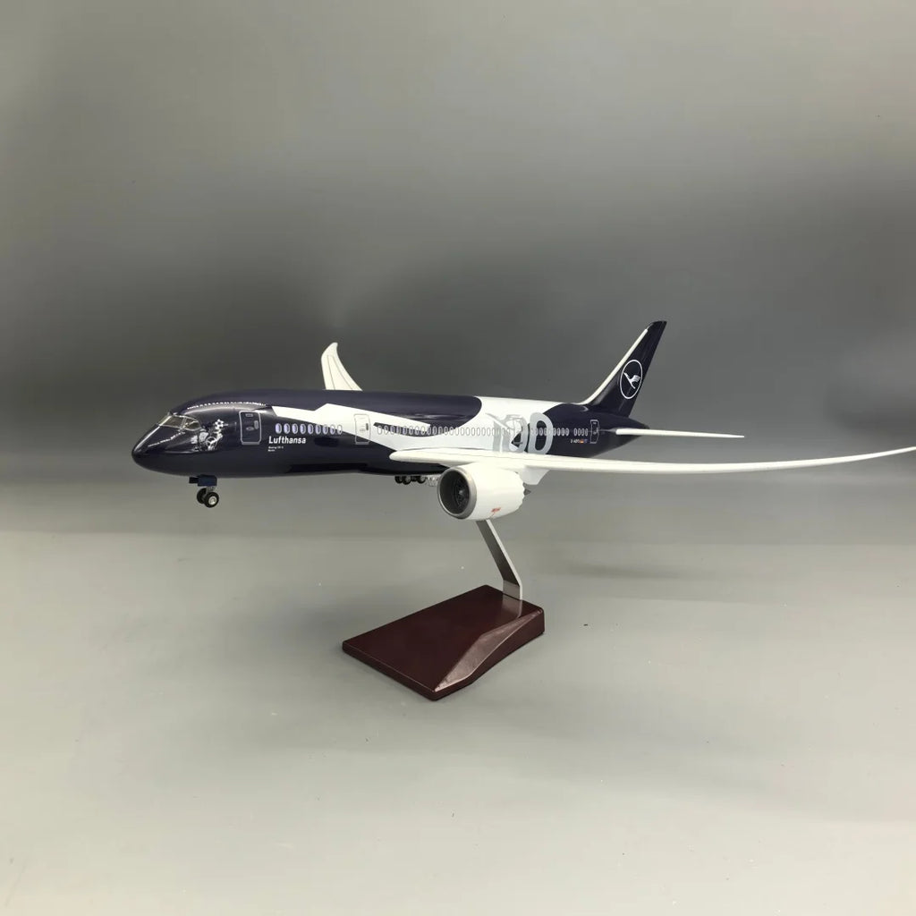43CM model planes Lufthansa 787 German 100years Diecast  Airplane Model Kits Resin W Light and Wheel Collectible for Aviation