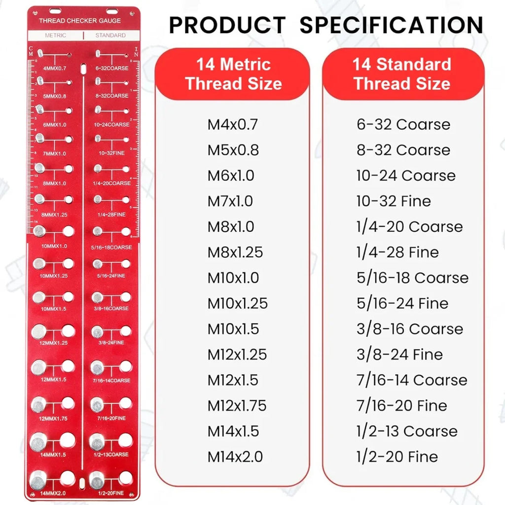 Thread Checker – Rustproof Nut and Bolt Identifier Gauge with SUS304 Bolts & 6061 Aluminum Base – for Metric & Standard Thread