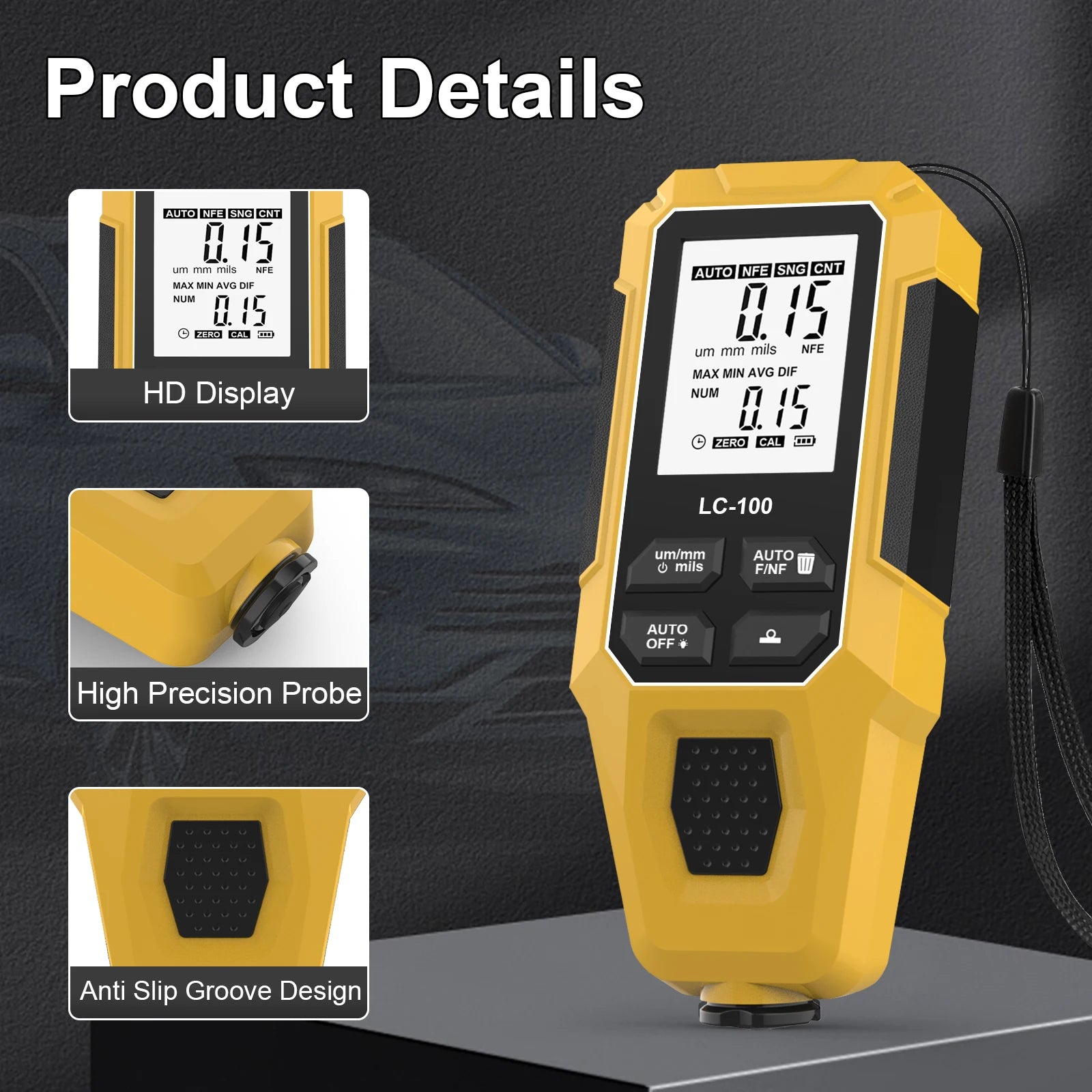 0-2000um High-precision Car Paint Thickness Tester Manual Paint Tools Automotive Coating Film Thickness Gauge for Fe/nfe LC-100