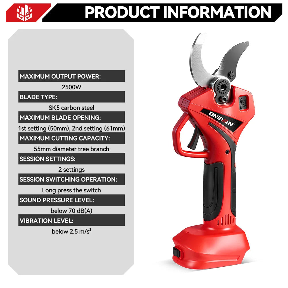 ONEVAN Brushless Electric Pruning Shear Cordless Portable Trimming Tree Cutting Garden Power Tool For Makita 18V Battery Pin