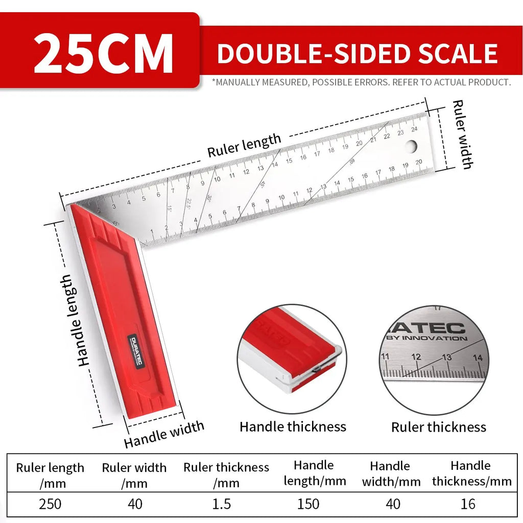 1pc 20-40mm Aluminum Alloy Square Ruler Right Angle 90 Metric Gauges Turning Ruler Woodworking Ruler L-shaped Measuring Tool