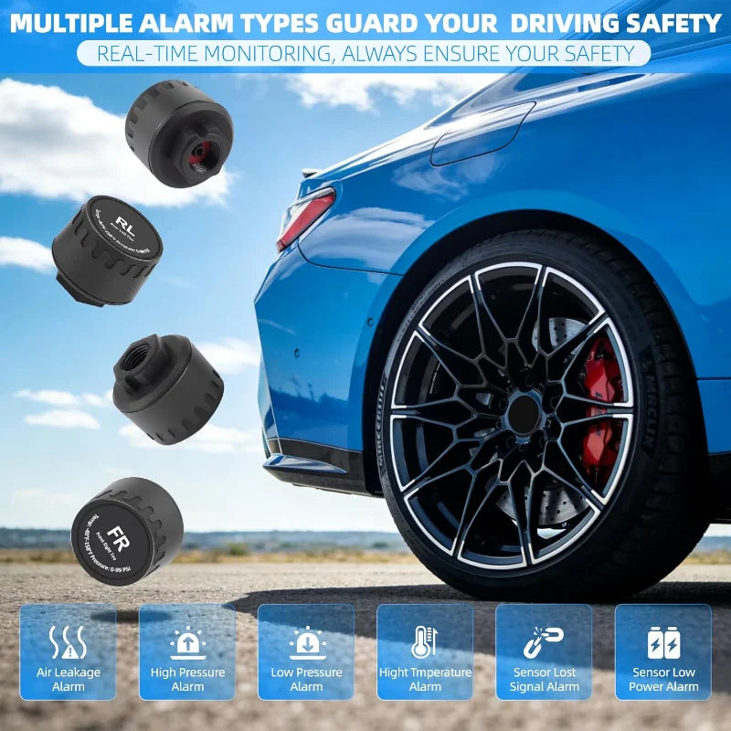 YNF TPMS Tire Pressure Monitor, 4 External Sensors, Real-Time Pressure & Temperature Check, Non-Destructive Easy Installation