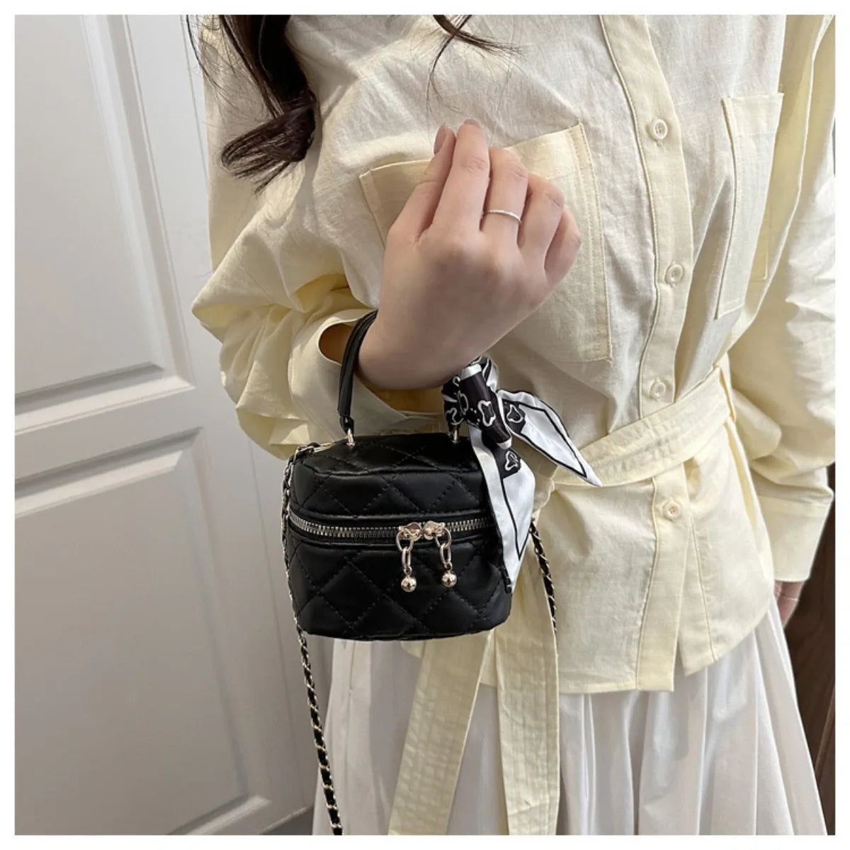 Light luxury silk scarf bow handbag, versatile crossbody bag for work and dates