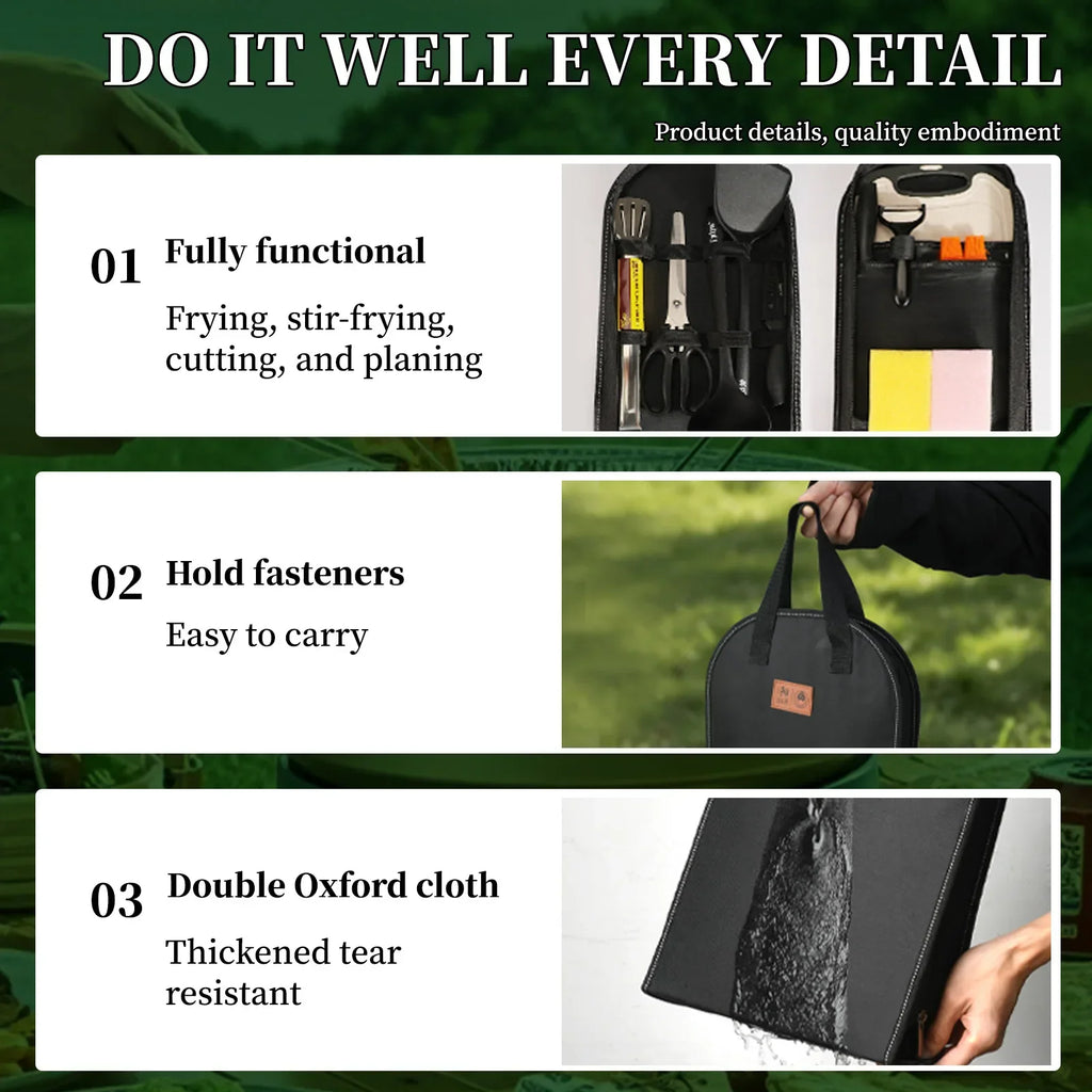 Professional barbecue Set Portable Travel Utensils Set of 10 Pieces Outdoor Kitchen Kitchenware for Backpack BBQ Camping Picnic