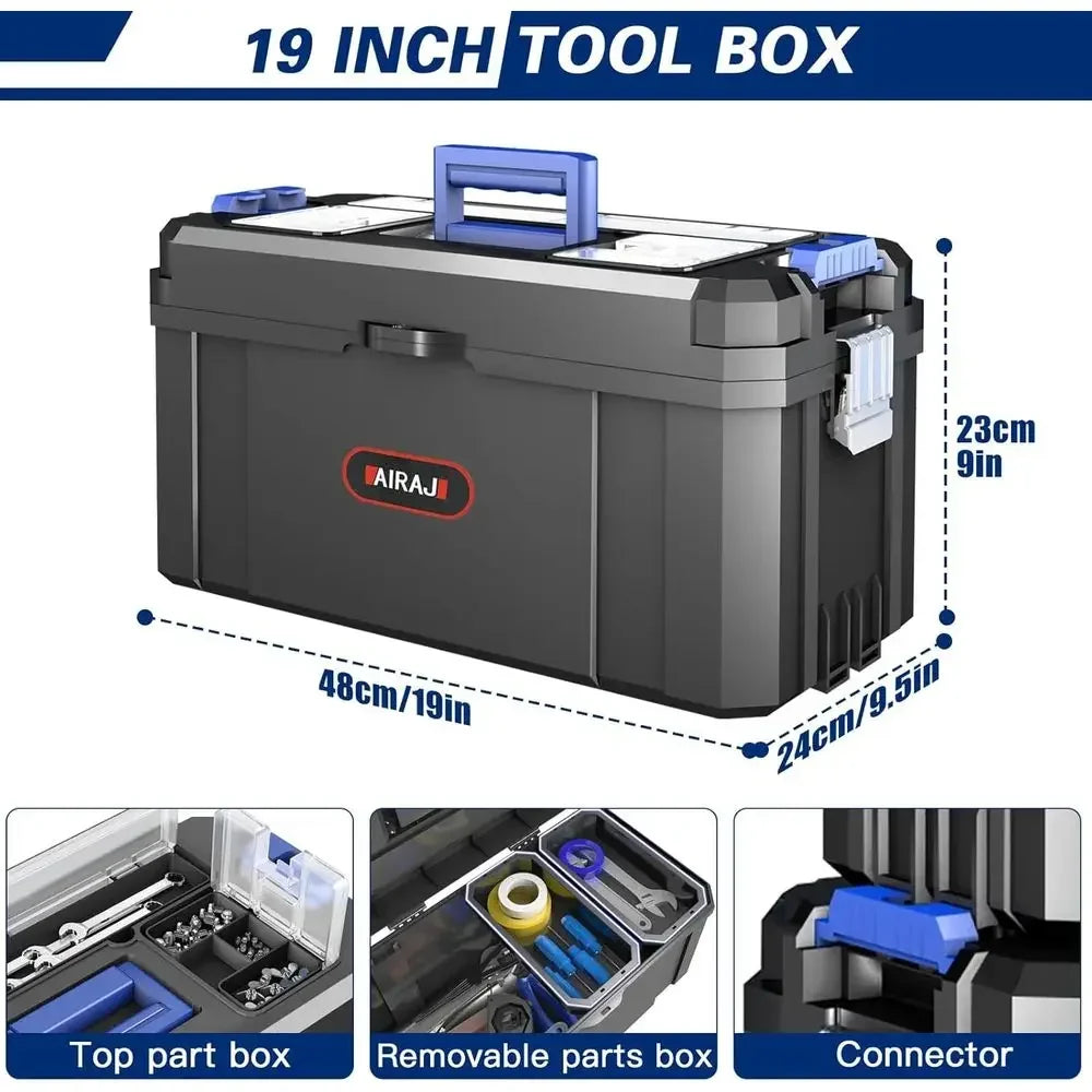 3-in-1 Rolling Stackable Toolbox with Detachable Organizer for Portable Storage in Workshops and Home DIY