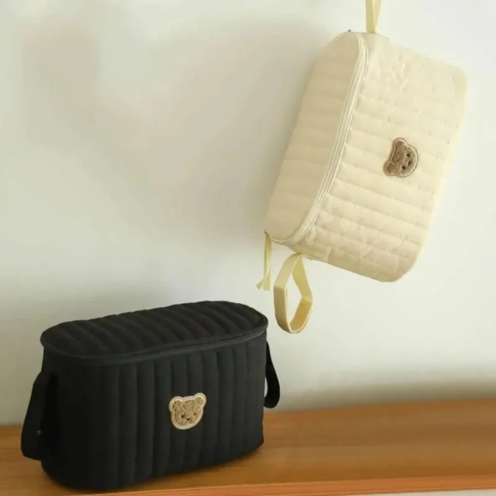 Korean Style Diaper Bag Multifunctional Storage Compartments Stroller Nappy Bag Cute Bear Design Organizer Pockets