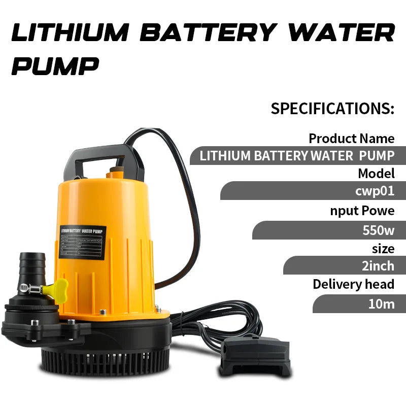 Portable Submersible Clean Water Pump with 10M Water Pipe Aquarium Irrigation Household Pumping Pump For Dewalt 20V Battery Pin