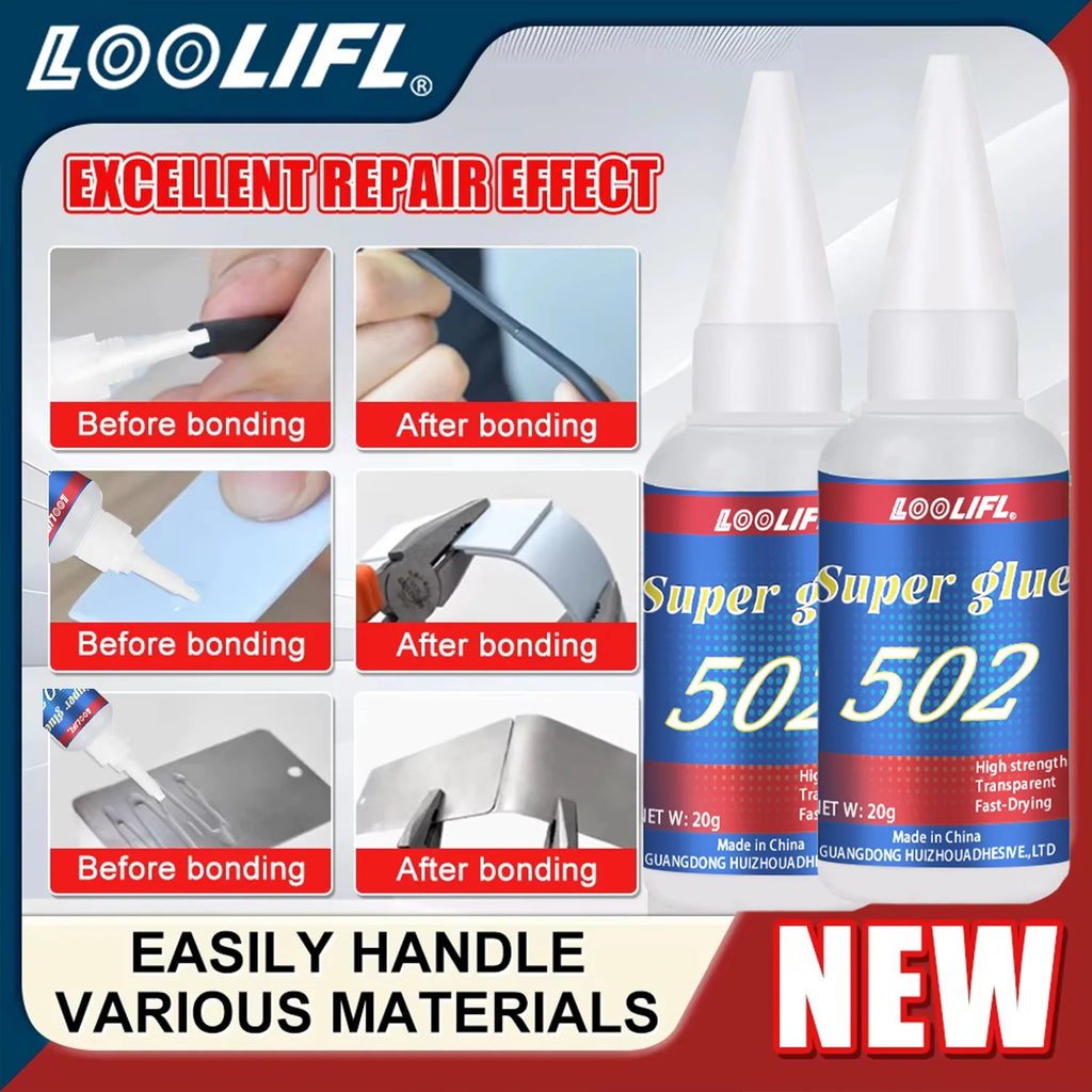 LOOLIFL 1-7pcs 502 Super Glue Instant Quick-drying Cyanoacrylate Adhesive Leather Rubber Wood Metal Strong Bond Liquid Glue Tool