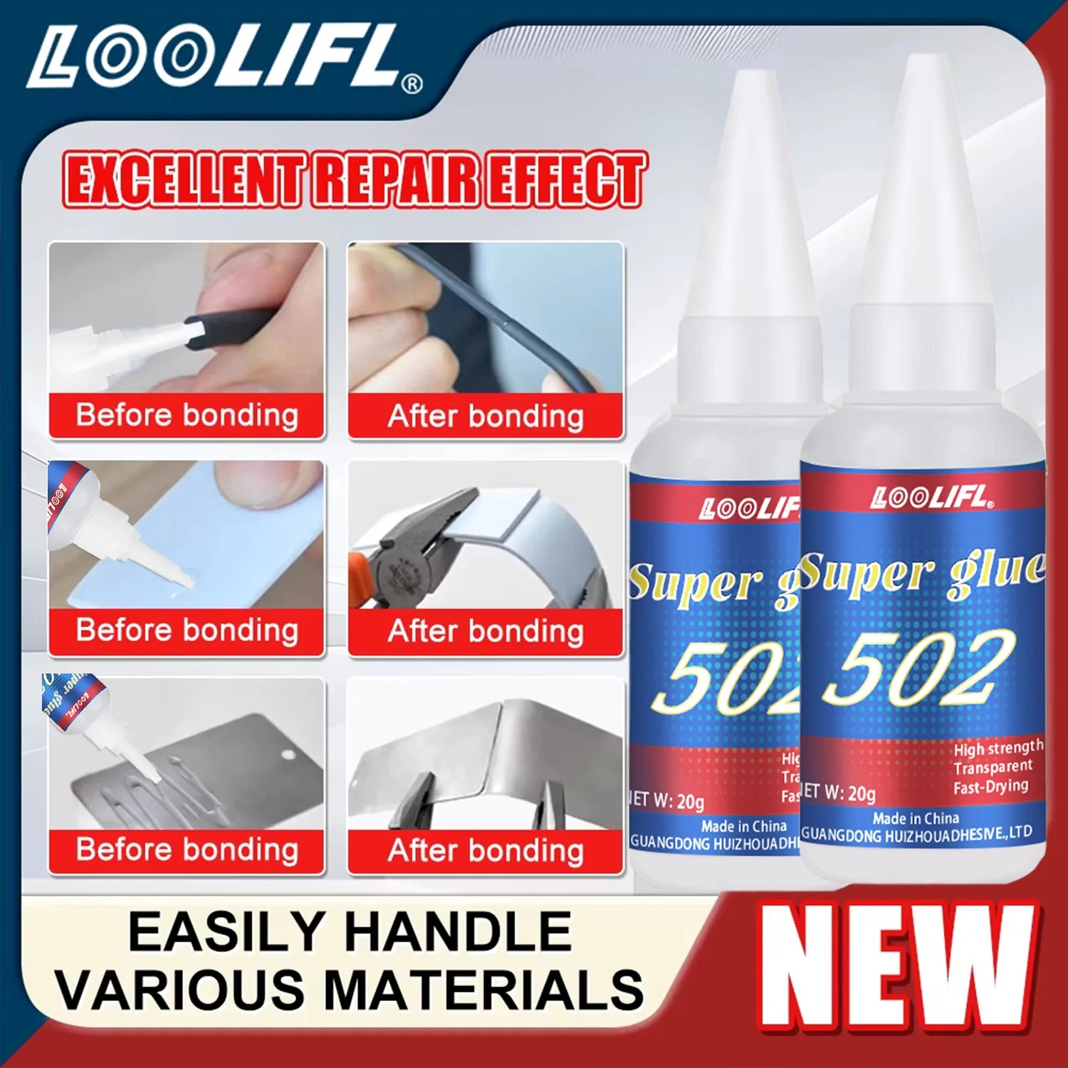 LOOLIFL 1-7pcs 502 Super Glue Instant Quick-drying Cyanoacrylate Adhesive Leather Rubber Wood Metal Strong Bond Liquid Glue Tool