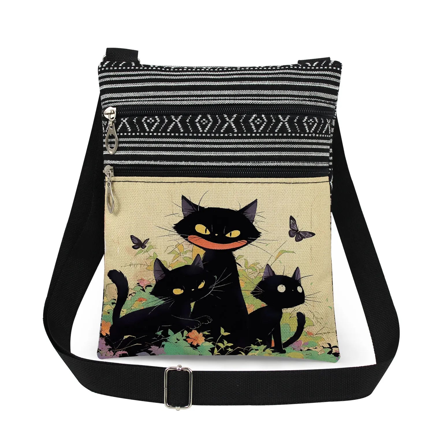 Cute Cartoon Black Cat Print Crossbody Bags Shoulder Bags For Women Daily Travel Portable Small Messenger Bags Catkeeper Gift