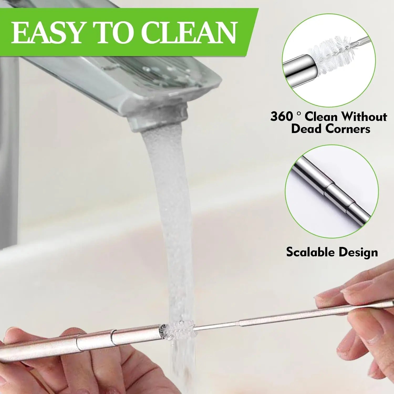 Reusable Straws Collapsible Stainless Steel Drinking Straw With Cleaning Brush Portable Straw For Travel Outdoor