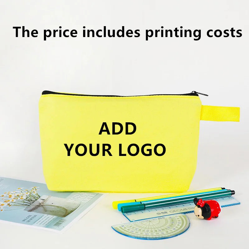 20/30/50/100bags/lot Customized Logo Colored Canvas Makeup Bag, Women's Handbag, Student Pencil Case 25x13x4.5cm