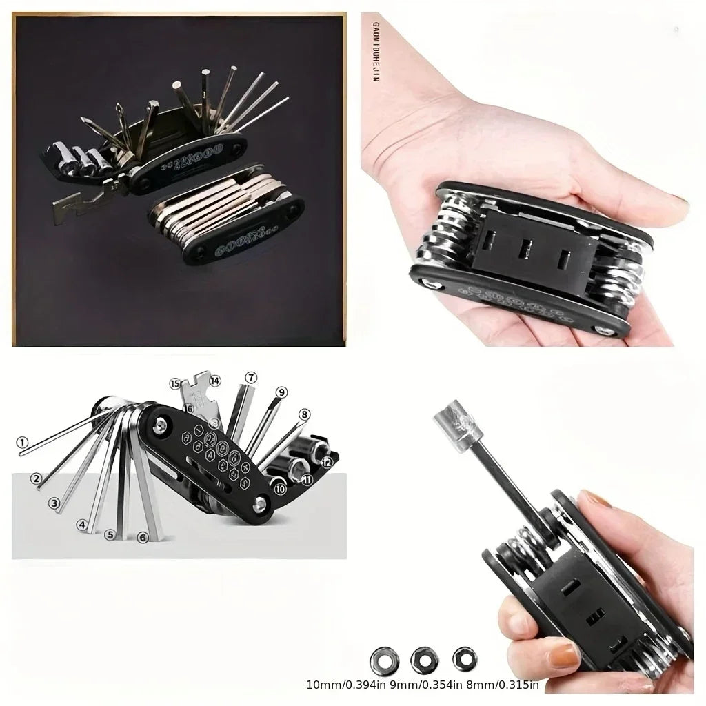 16 in 1 Multipurpose Bike Repair Tool Kits Bicycle Multi Tool Screwdriver Tire Levers Hex Spoke Wrench Folding Repair Tools