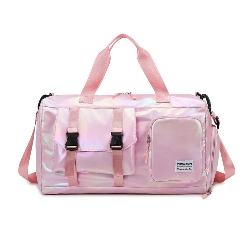 Holographic Glamour Duffel Bag - Spacious,Stylish Shoulder Tote with Shoe Compartment for Effortless Weekend Escapes Travel Bags
