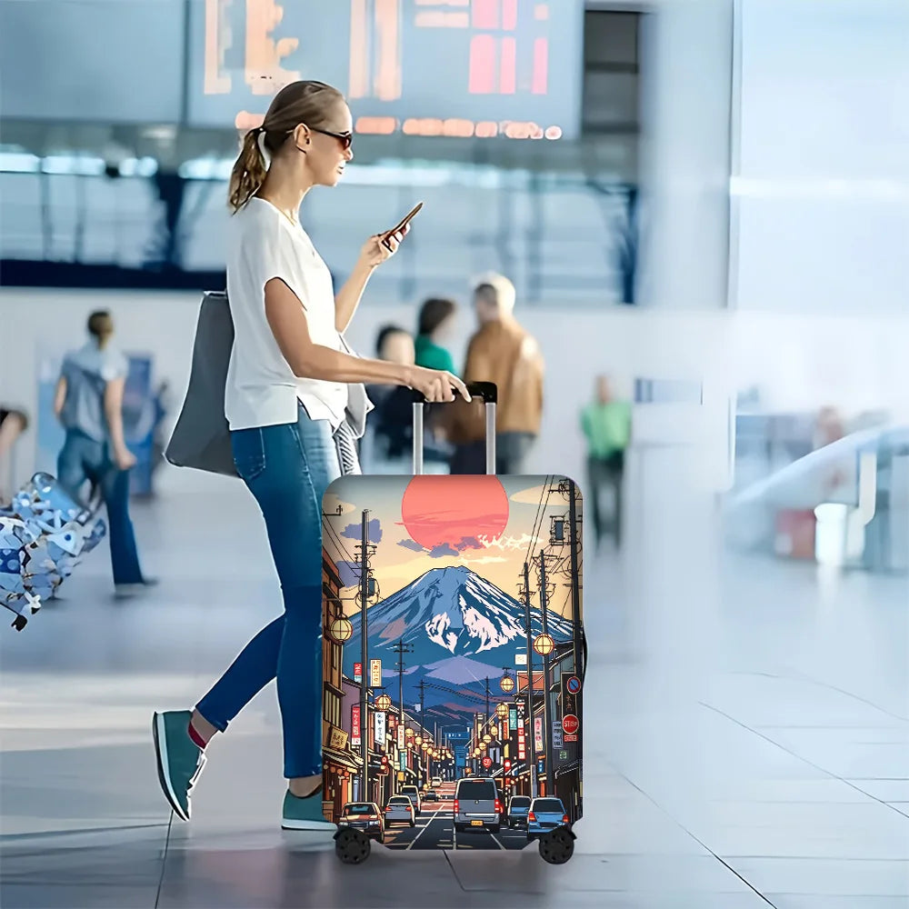 1 PC Vibrant Anime Style Japanese Sunset Print Luggage Cover for Luggage 18-32 Inches; Dust and Elastic Travel Accessories to