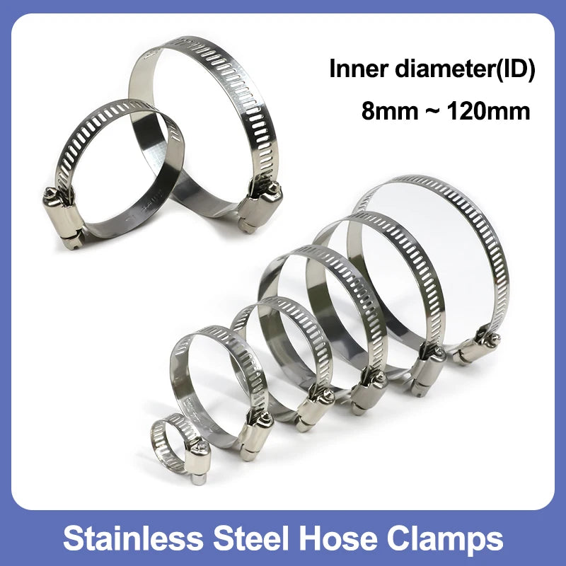 1PCS Stainless Steel Hose Clamps Diameter 8mm ~ 120mm Adjustable Tri Gear Worm Fuel Tube Water Pipe  Fixed Clip Spring Cramps
