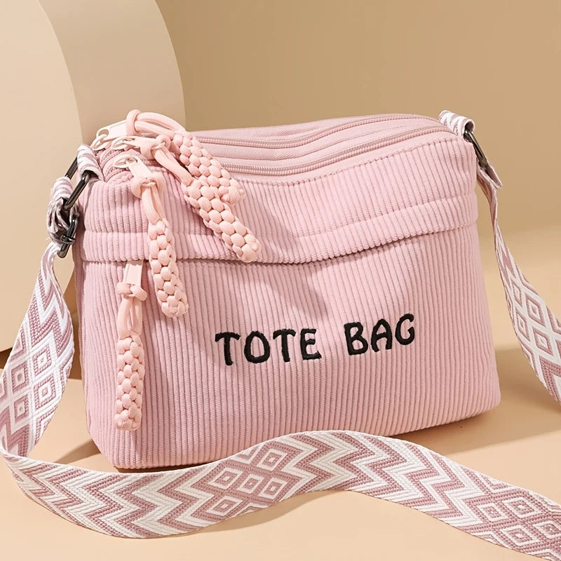 Women's Large Capacity Retro Washed Fabric Bag with Multiple Pockets, Flashy Travel Bag, Lightweight Artsy Casual Crossbody Bag