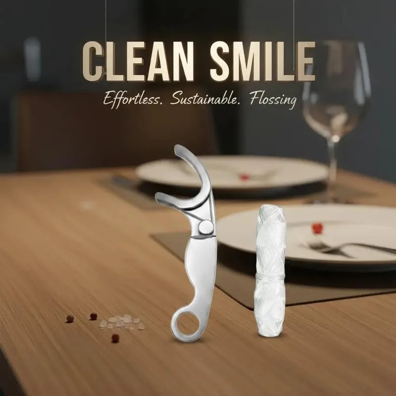 Stainless Steel Toothpick Dental Floss Reusable Flossing Holder Set Eco-friendly Teeth Cleaning Tools Oral Care Accessory