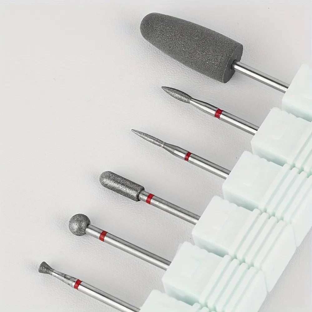 6Pcs Nail Drill Bits Set 3/32" Diamond & Silicone Nail File Bit Nail Grinding Head for Acrylic Gel Nail Removal Cuticle Cleaning