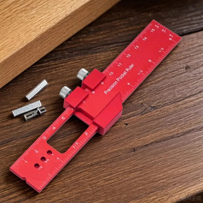 Precision T Type Pocket Ruler Inch Metric Measuring Tool with Slide Stop for Carpentry Marking