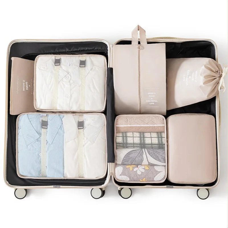 7-piece Set Travel Organizer Set Folding Storage Bags Wardrobe Cube Suitcase Packing Luggage for Clothes & Shoes