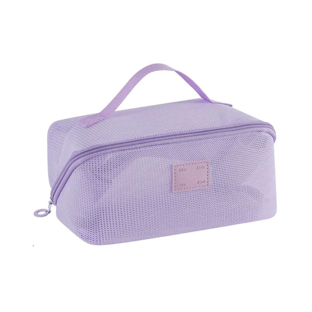 Portable Mesh Handheld Makeup Bag Lightweight Zipper Transparent Mesh Cosmetic Bag Square Large Capacity Cosmetic Cases