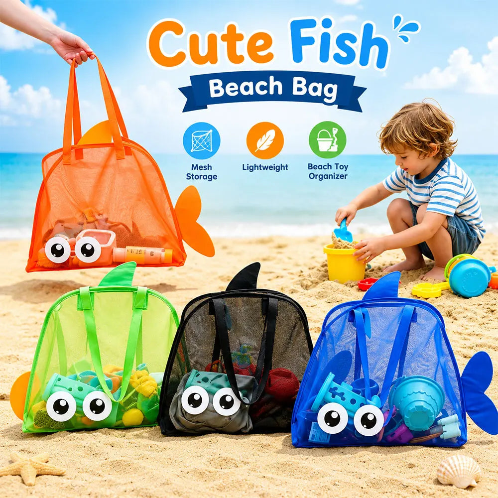 Cartoon Mesh Beach Bag Large Capacity Foldable Sand Toy Storage Tote Bag Lightweight Swim Pool Bag for Beach Travel Camping