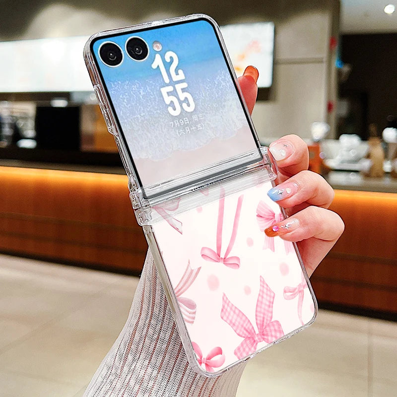 Cup Bowknot Pattern Phone Case For Samsung Galaxy Z Flip 7 FE 8 6 5 4 3 5G Flip7 Flip6 Flip8 Clear Shockproof Folding Hard Cover