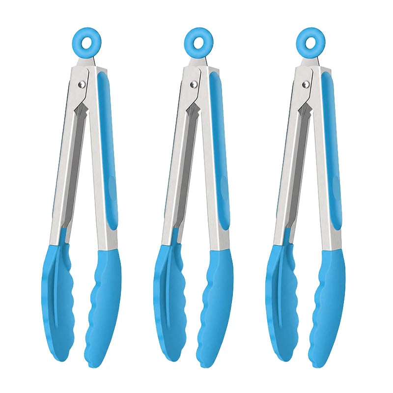 8 Inch Silicone Kitchen Tongs Heat Resistant BPA-Free Stainless Steel BBQ Grill Food Tongs Anti-Slip Cooking Clip for Steak