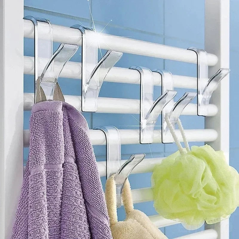 2PCS Kitchen Bathroom Hanger Clips Storage Racks White Clear Hanger Heated Towel Radiator Rail Clothes Scarf Hanger Hooks Holder